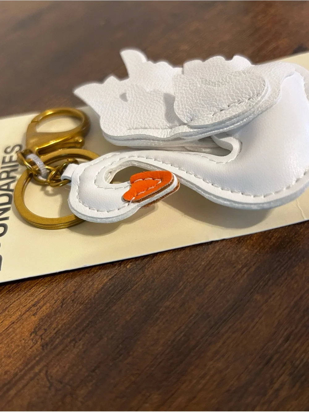 No Boundaries White Swan Keychain with Red Beak and Gold Hardware